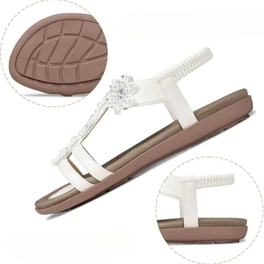 Sandalias Mujer Lily | Estilo Chic con Flores, Plantilla Ergonómica y Fácil de Calzar – Color Blanco