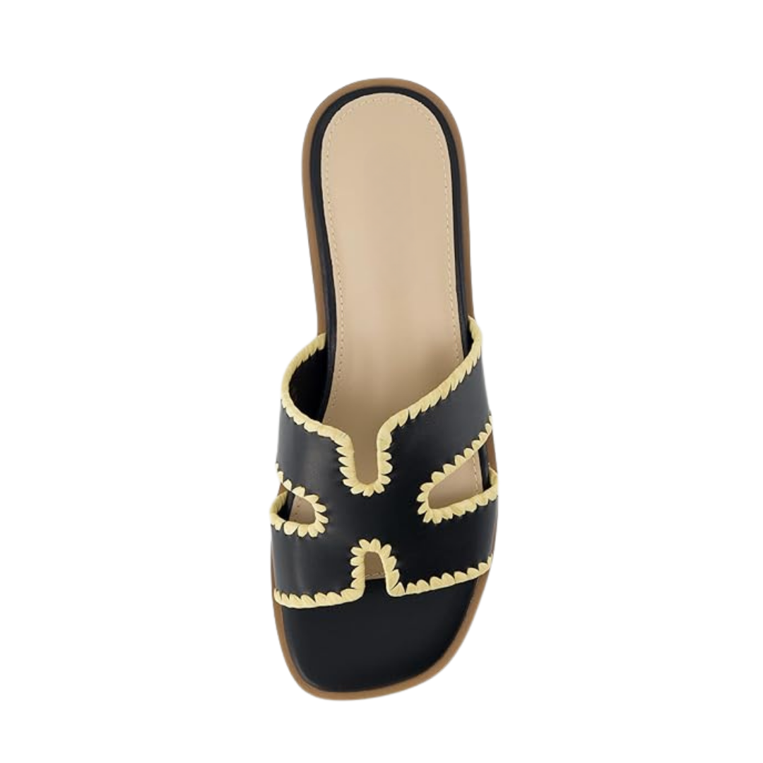 Sandalias Planas Mujer CUSHIONAIRE Voyage | Espuma Viscoelástica, Estilo Moderno y Diseño Cortado – Color Black Woven
