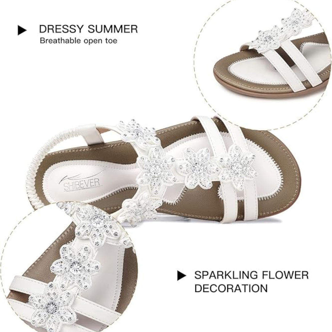 Sandalias Mujer Lily | Estilo Chic con Flores, Plantilla Ergonómica y Fácil de Calzar – Color Blanco