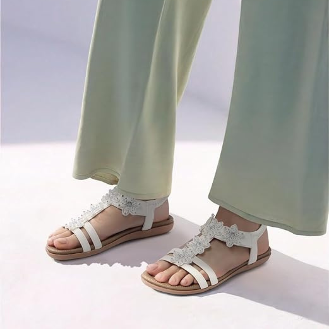 Sandalias Mujer Lily | Estilo Chic con Flores, Plantilla Ergonómica y Fácil de Calzar – Color Blanco