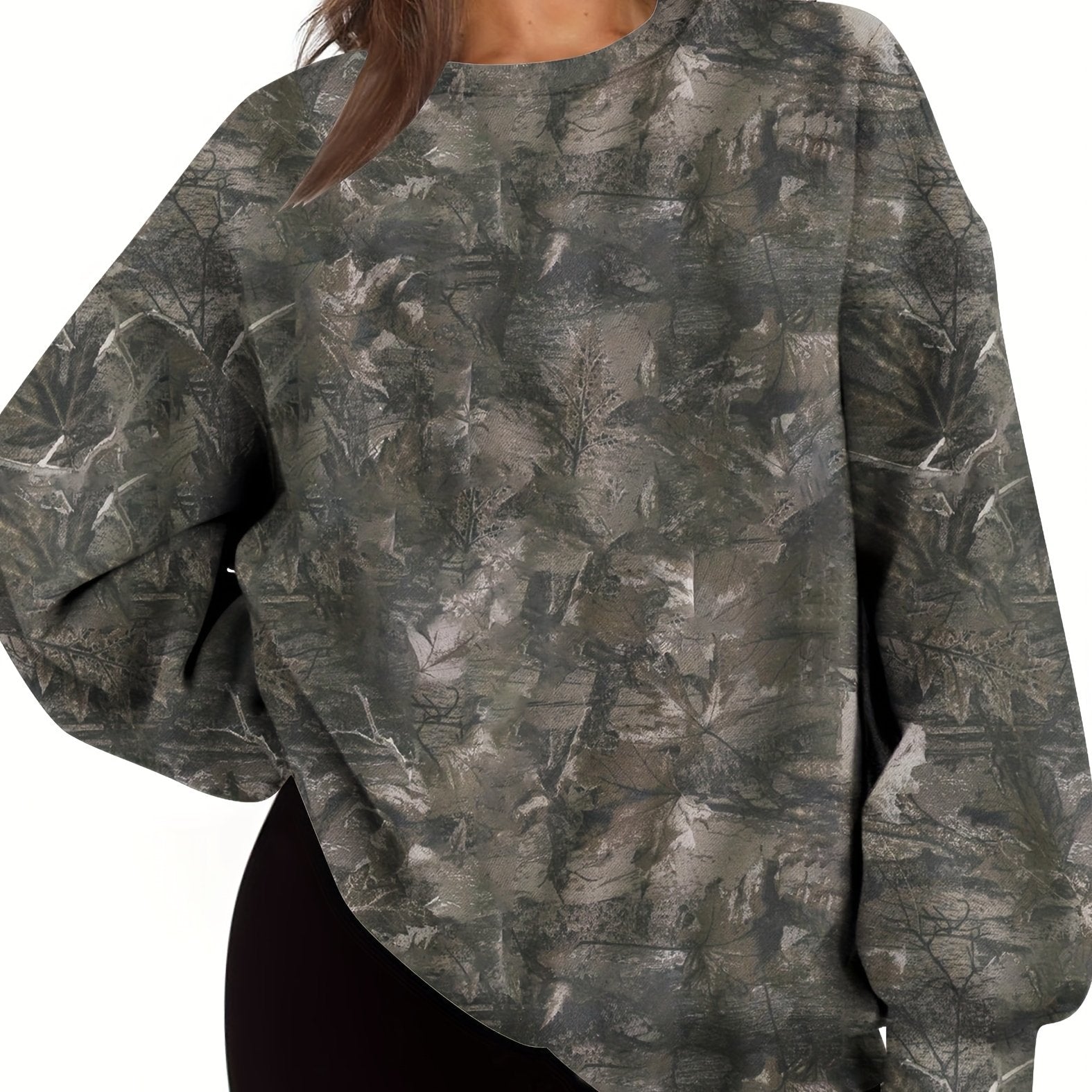 UrbanLeaf™ Sudadera Oversize Camuflaje para Mujer – Jersey Holgado de Manga Larga con Puños Acanalados