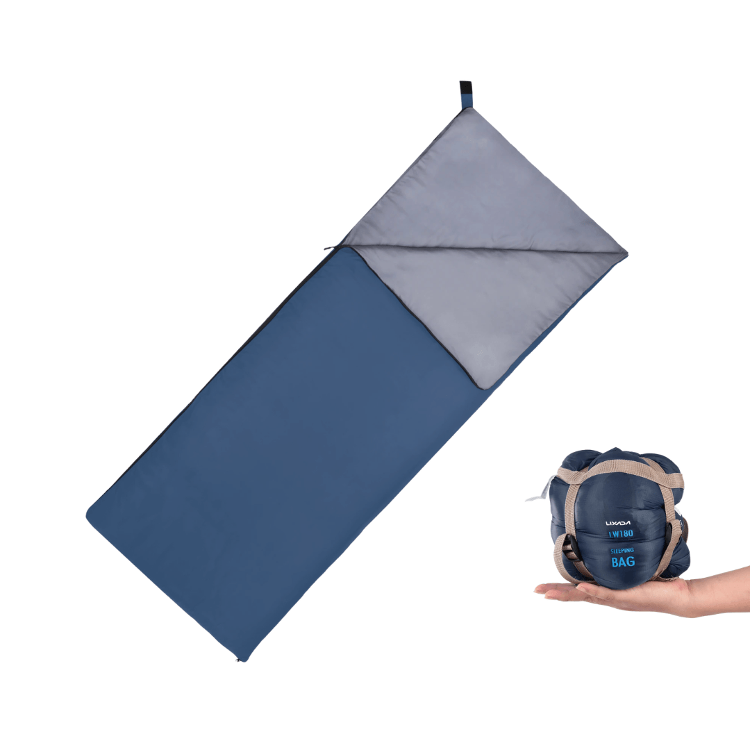 Saco de dormir tipo sobre 190×75 cm – 3 estaciones, nailon, con bolsa de compresión — Azul marino