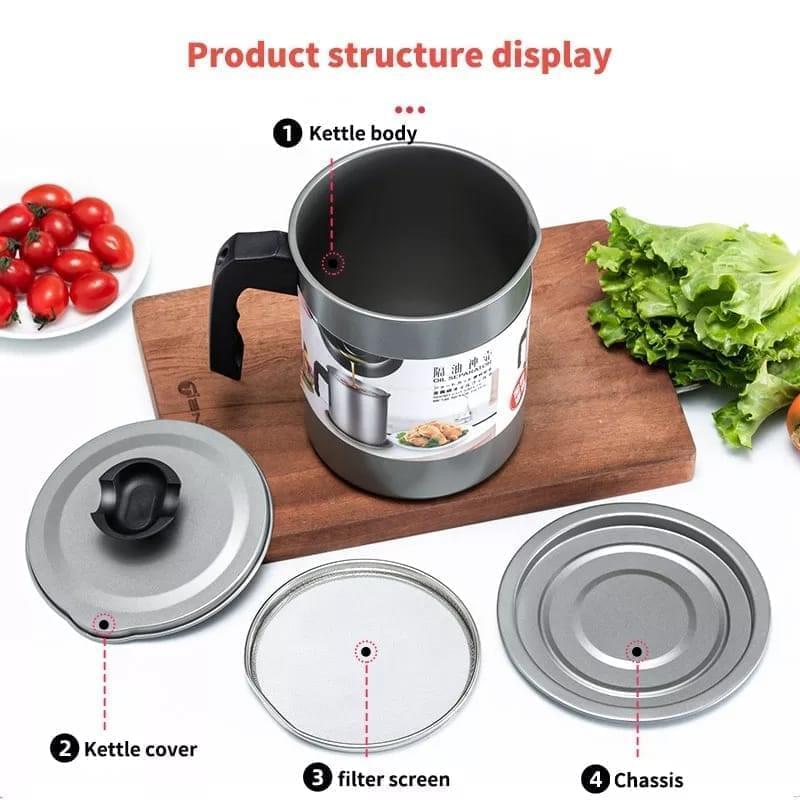 Olla de acero inoxidable para filtrar aceite de cocina, 1,4 L