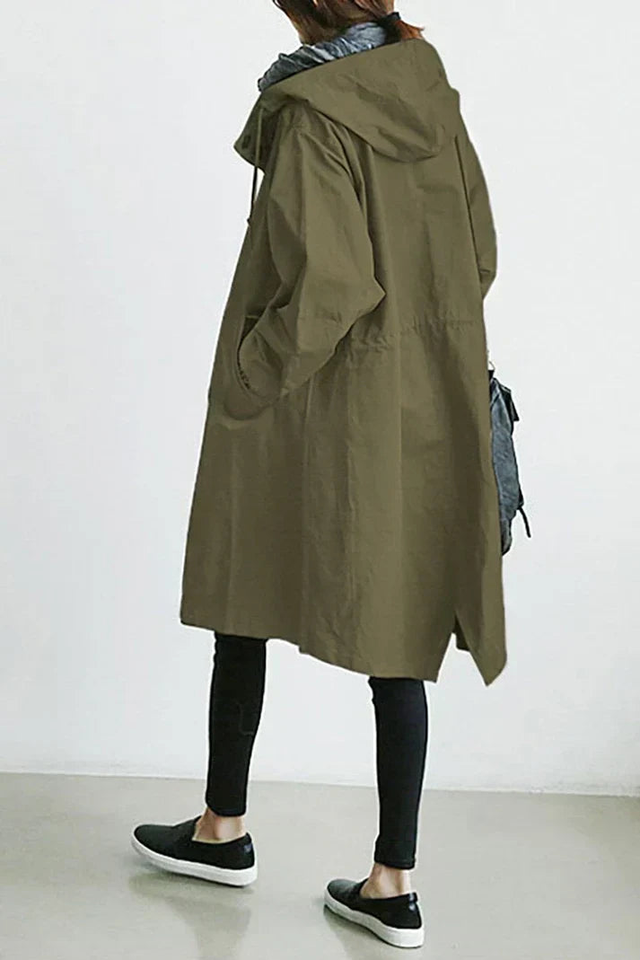 Abrigo impermeable para mujer con capucha – Largo y cálido