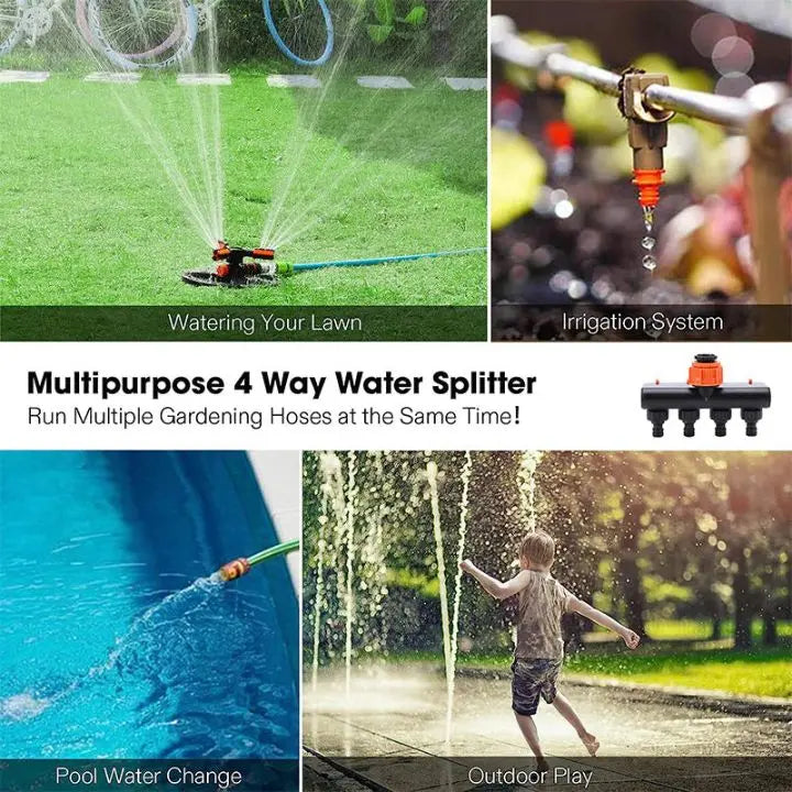 Conector de manguera de 4 vías | Distribuidor de agua para jardín