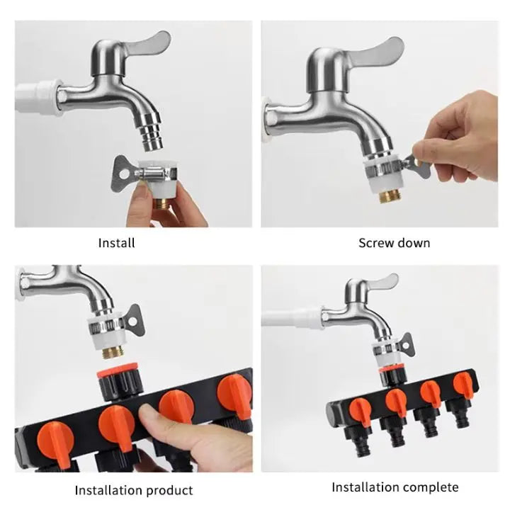 Conector de manguera de 4 vías | Distribuidor de agua para jardín
