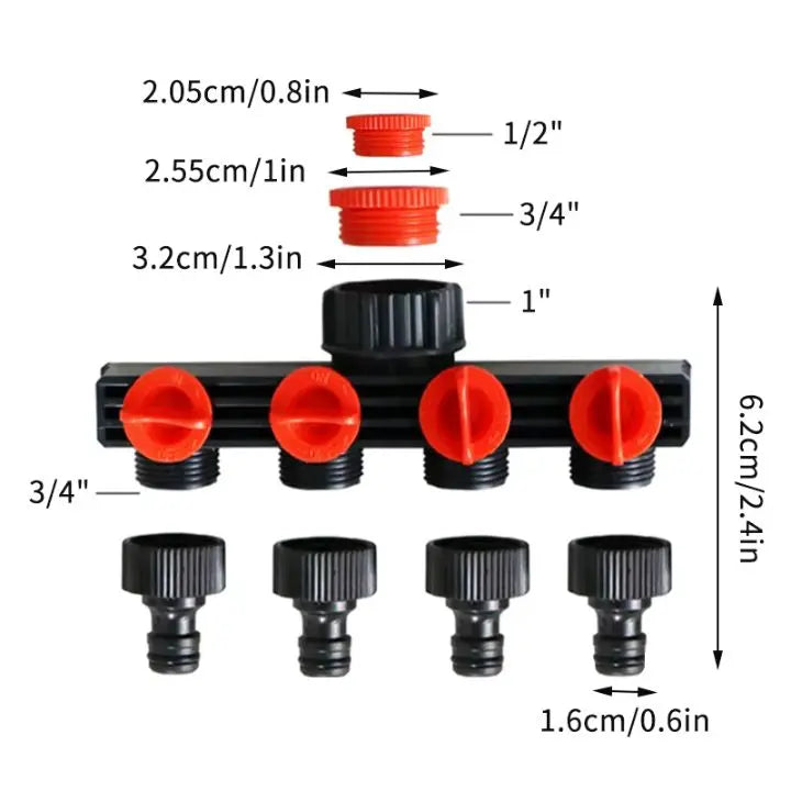 Conector de manguera de 4 vías | Distribuidor de agua para jardín