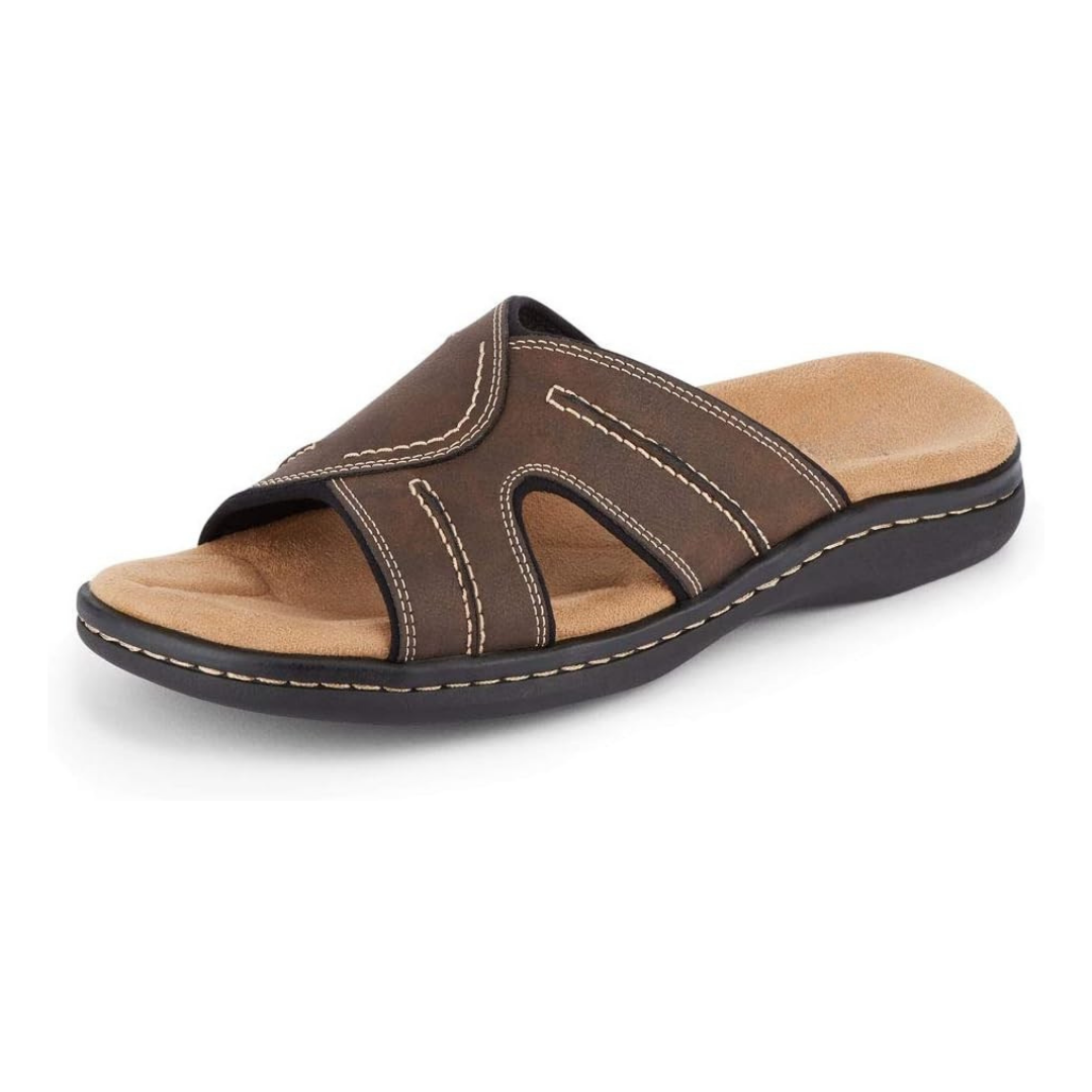Sandalias Hombre Dockers Slide | Ajuste Amplio, Plantilla Memory Foam y Suela de Goma – Color Dark Brown
