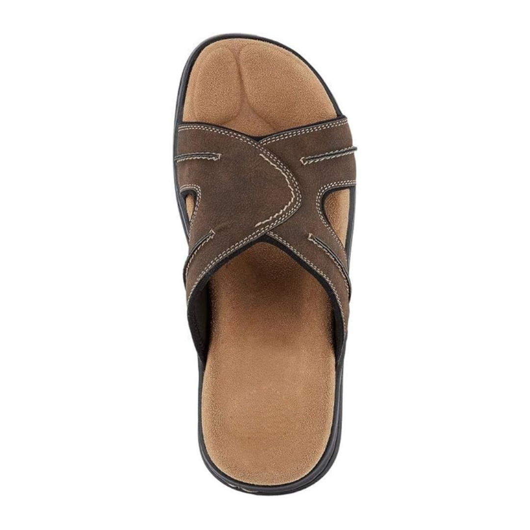 Sandalias Hombre Dockers Slide | Ajuste Amplio, Plantilla Memory Foam y Suela de Goma – Color Dark Brown