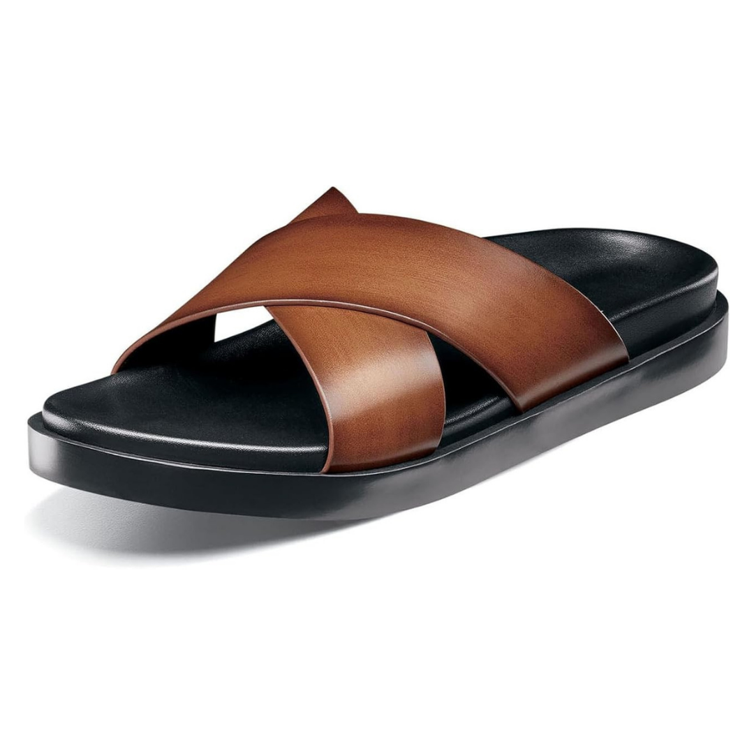 Sandalias Hombre Stacy Adams Montel | Diseño Cruzado, Plantilla Moldeada y Ligereza Total – Color Cognac