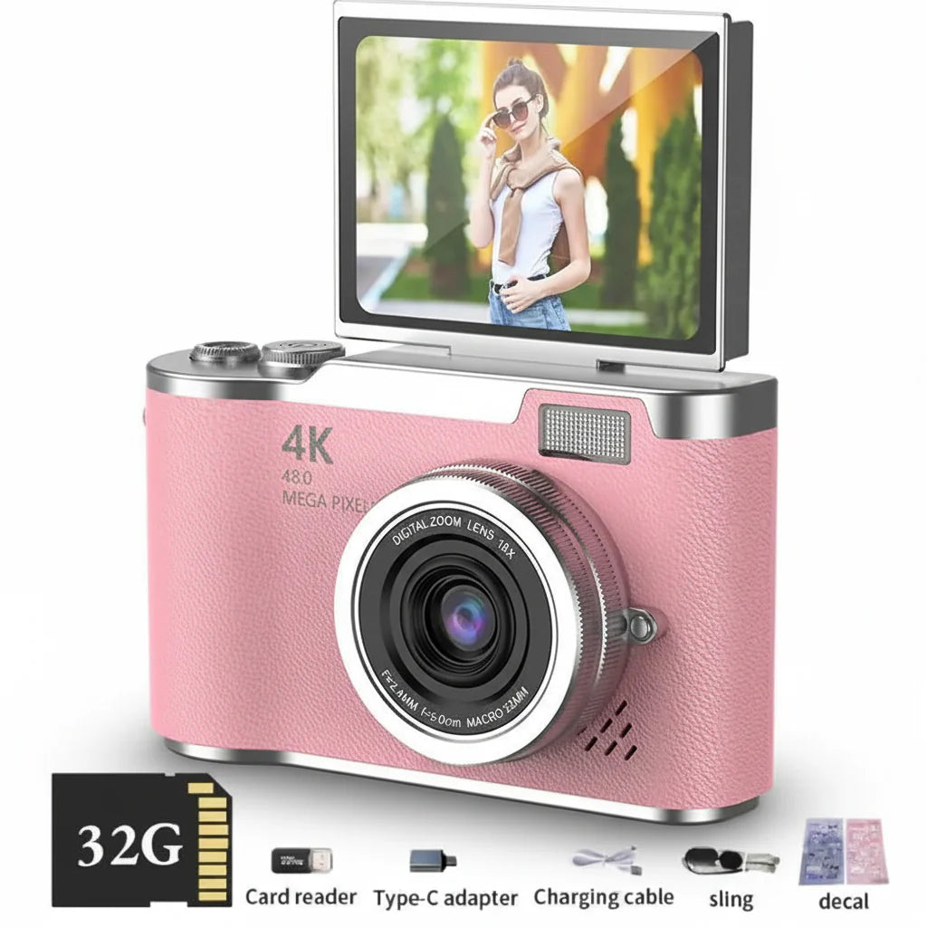Cámara digital 4K con pantalla abatible, 48 MP, zoom óptico de 8x, compacta para fotos y vídeos