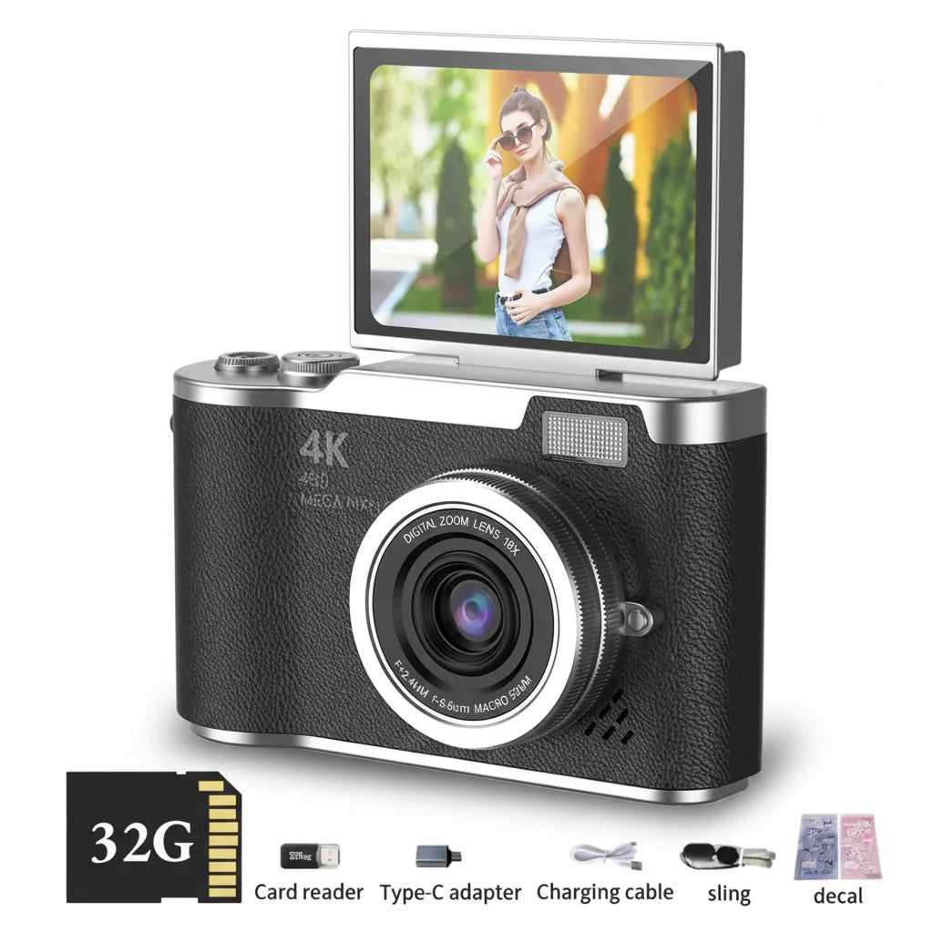 Cámara digital 4K con pantalla abatible, 48 MP, zoom óptico de 8x, compacta para fotos y vídeos