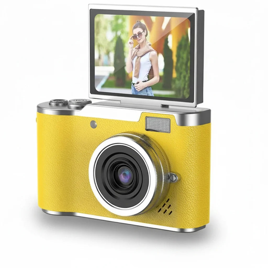 Cámara Digital 4K 48MP con Pantalla Abatible 180° y Zoom 8X — Amarillo - Sin Tarjeta
