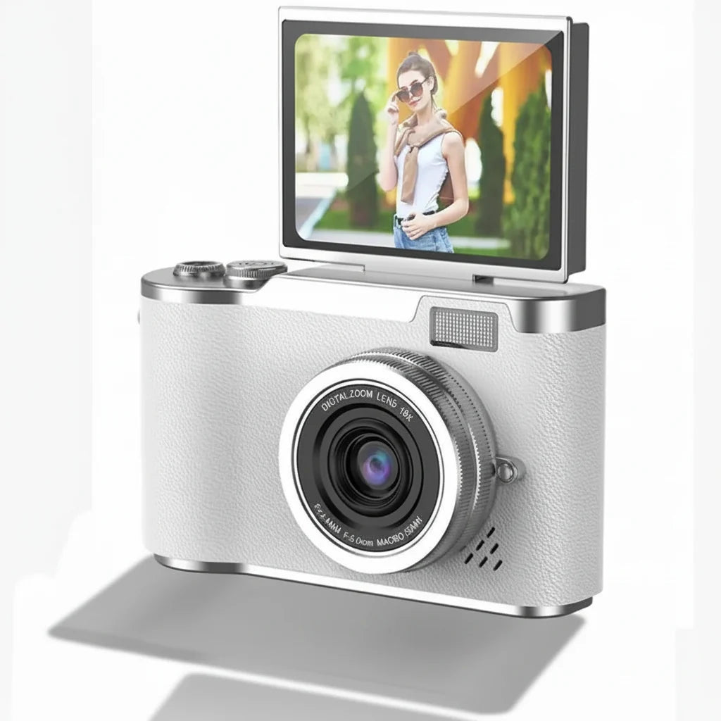 Cámara Digital 4K 48MP con Pantalla Abatible 180° y Zoom 8X — Blanco - Sin Tarjeta