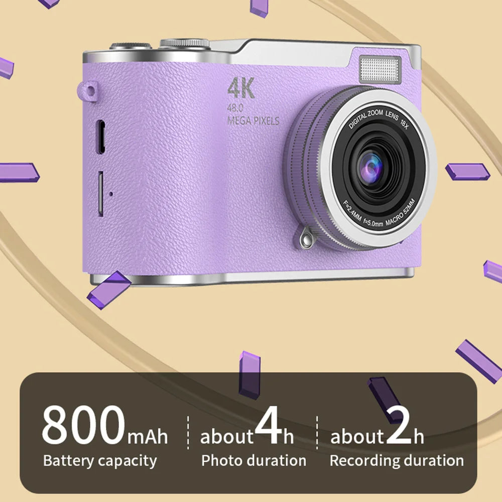 Cámara digital 4K con pantalla abatible, 48 MP, zoom óptico de 8x, compacta para fotos y vídeos