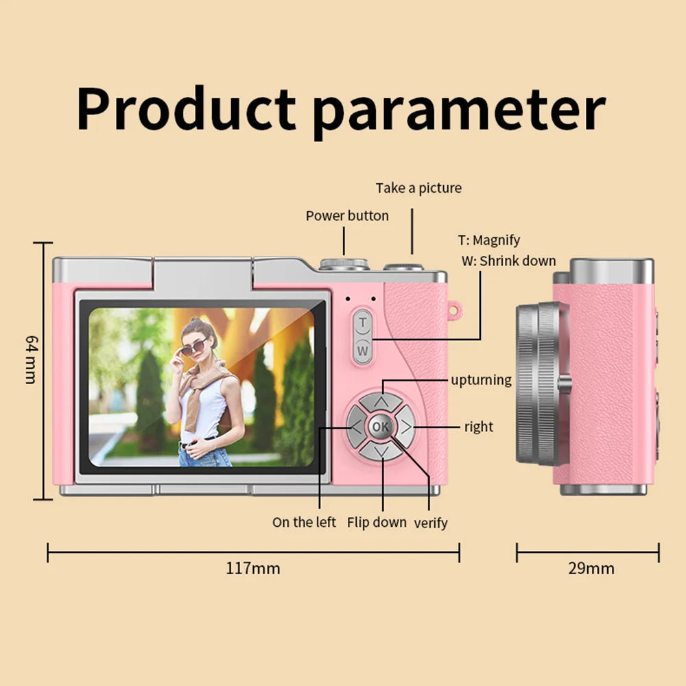 Cámara digital 4K con pantalla abatible, 48 MP, zoom óptico de 8x, compacta para fotos y vídeos