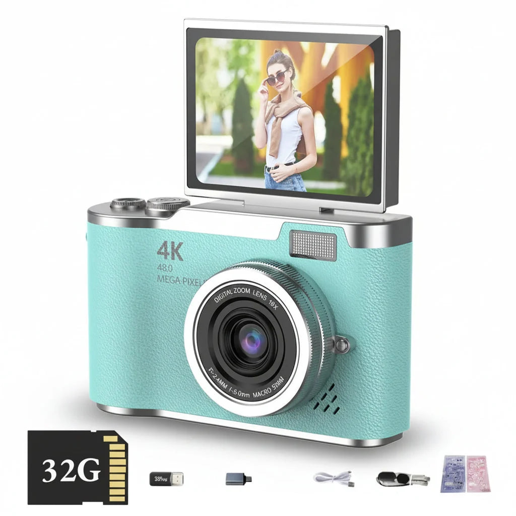 Cámara Digital 4K 48MP con Pantalla Abatible 180° y Zoom 8X — Verde
