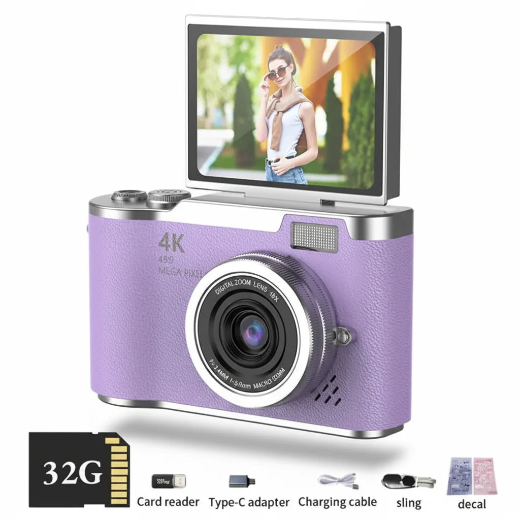 Cámara digital 4K con pantalla abatible, 48 MP, zoom óptico de 8x, compacta para fotos y vídeos