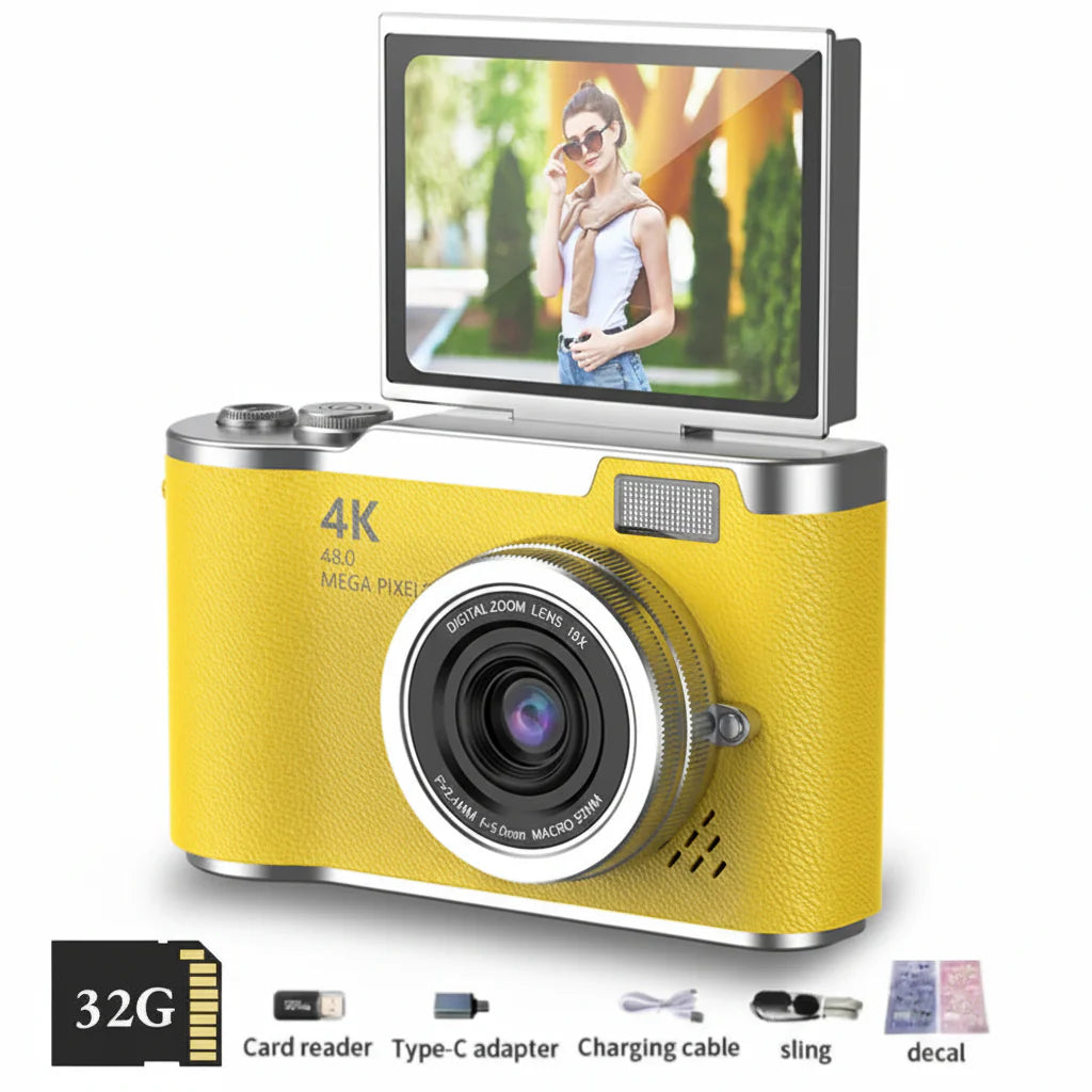 Cámara digital 4K con pantalla abatible, 48 MP, zoom óptico de 8x, compacta para fotos y vídeos