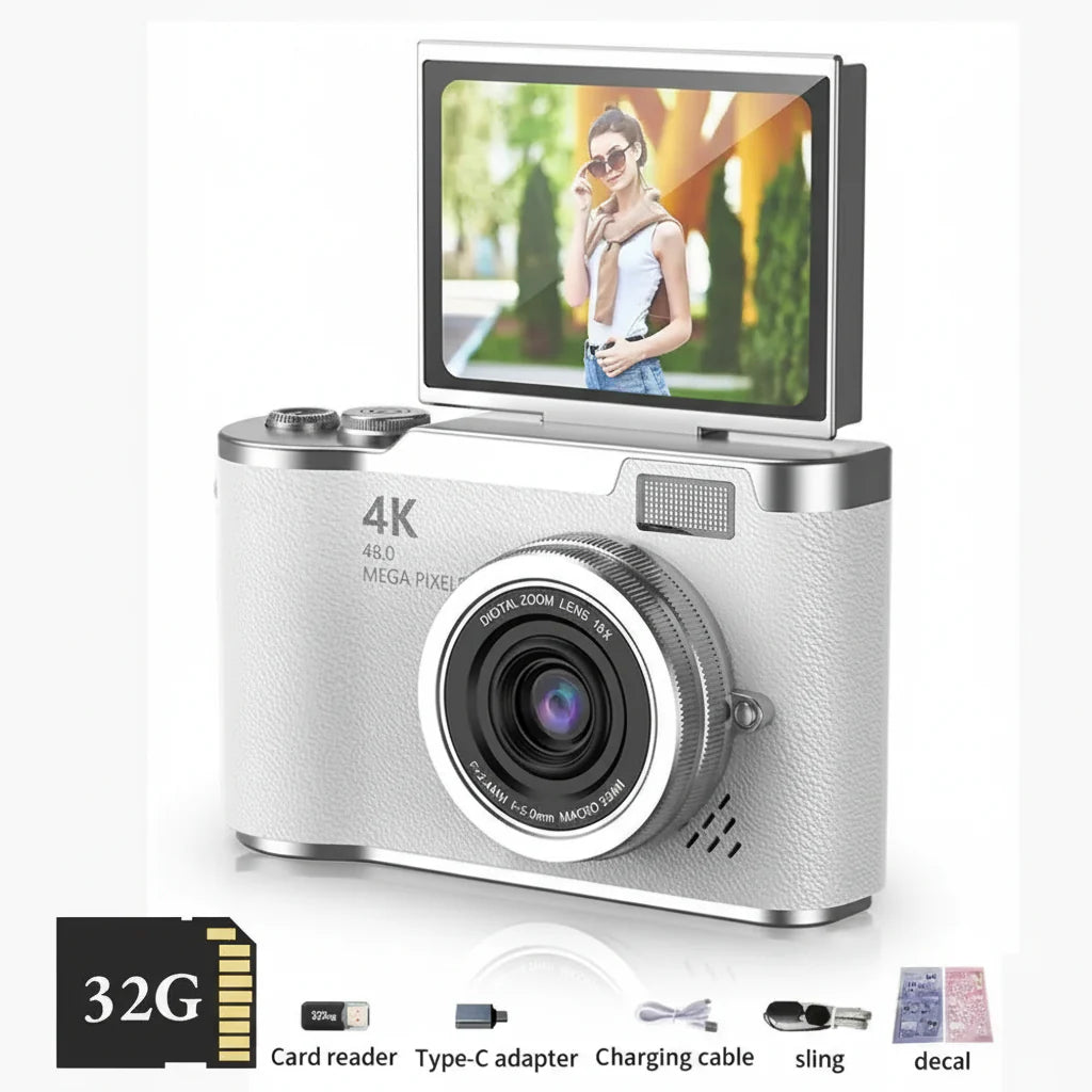 Cámara digital 4K con pantalla abatible, 48 MP, zoom óptico de 8x, compacta para fotos y vídeos