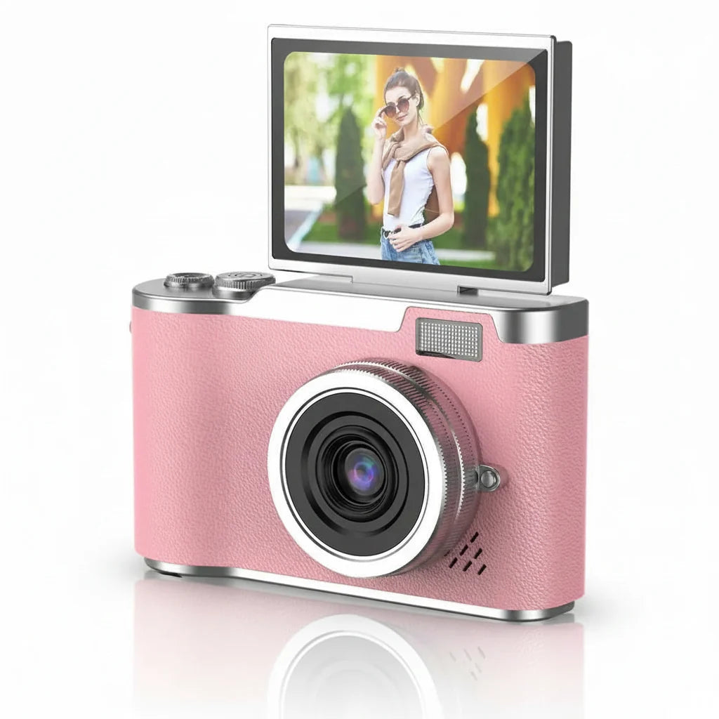 Cámara Digital 4K 48MP con Pantalla Abatible 180° y Zoom 8X — Rosa - Sin Tarjeta