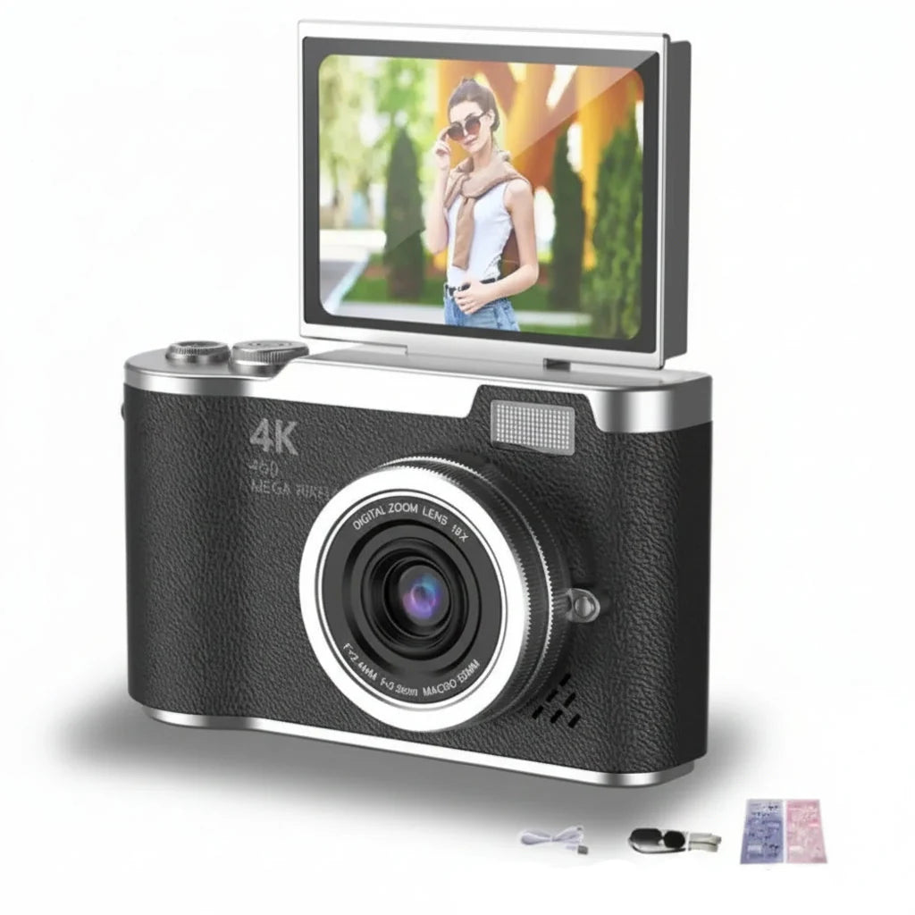 Cámara Digital 4K 48MP con Pantalla Abatible 180° y Zoom 8X — Negro - Sin Tarjeta
