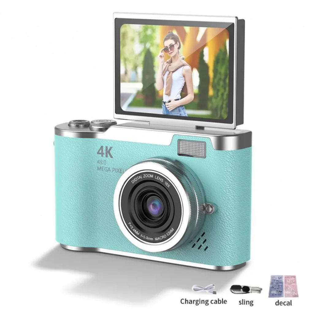 Cámara digital 4K con pantalla abatible, 48 MP, zoom óptico de 8x, compacta para fotos y vídeos