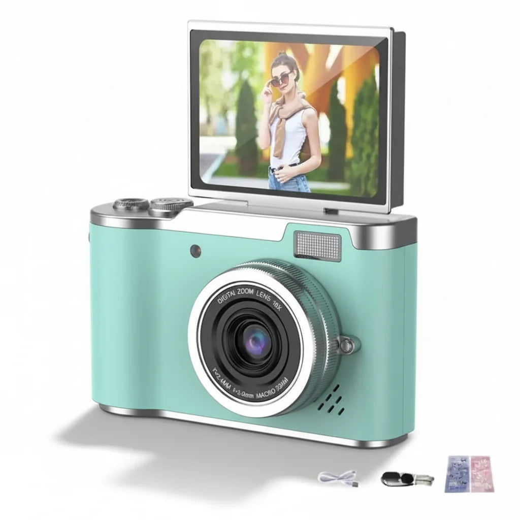 Cámara Digital 4K 48MP con Pantalla Abatible 180° y Zoom 8X — Verde - Sin Tarjeta