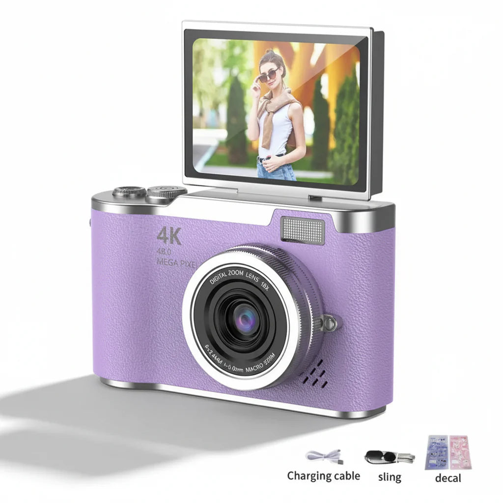 Cámara digital 4K con pantalla abatible, 48 MP, zoom óptico de 8x, compacta para fotos y vídeos