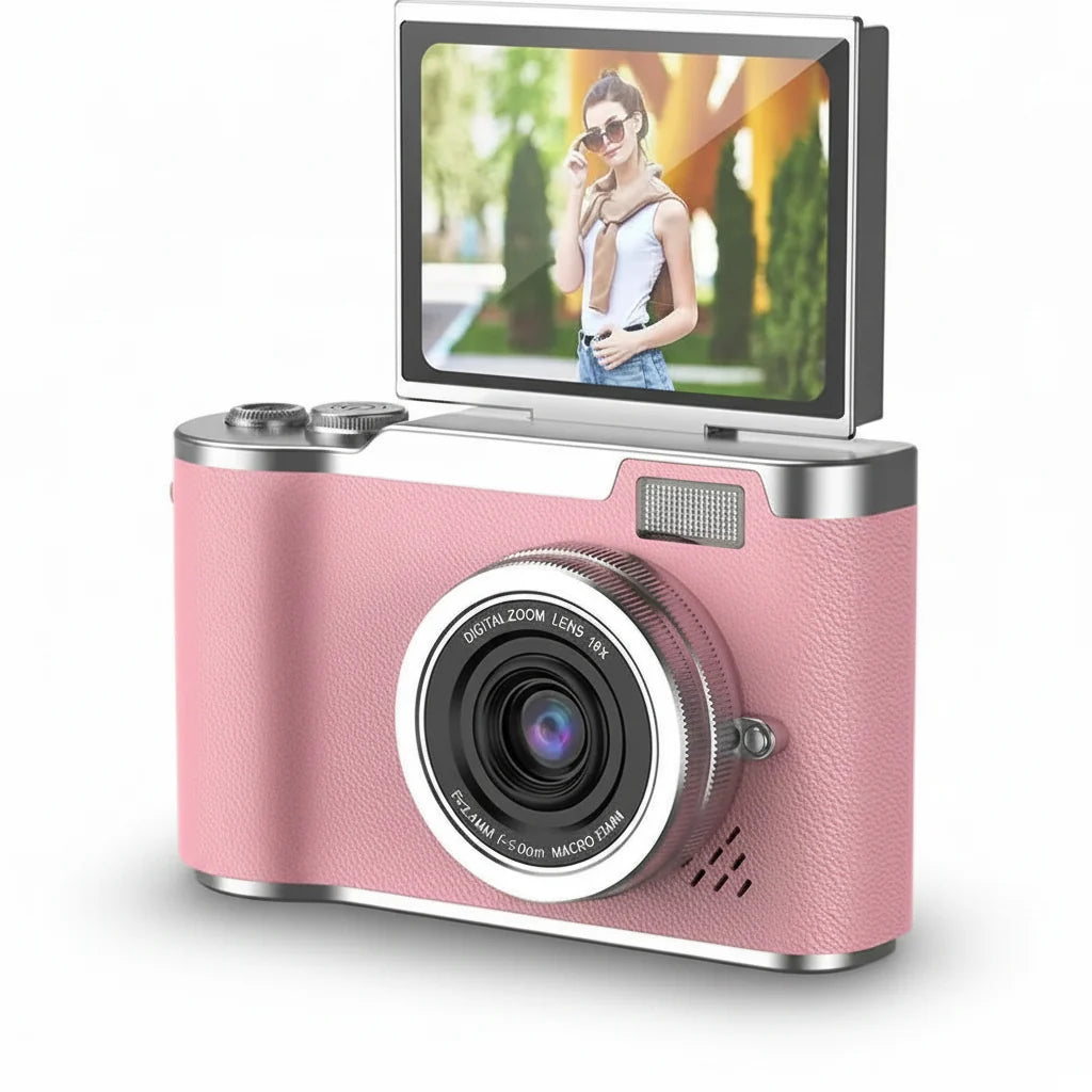 Cámara Digital 4K 48MP con Pantalla Abatible 180° y Zoom 8X — Rosa