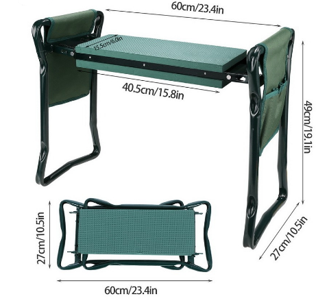 Taburete de jardín plegable con bolsa | Asiento y organizador de herramientas