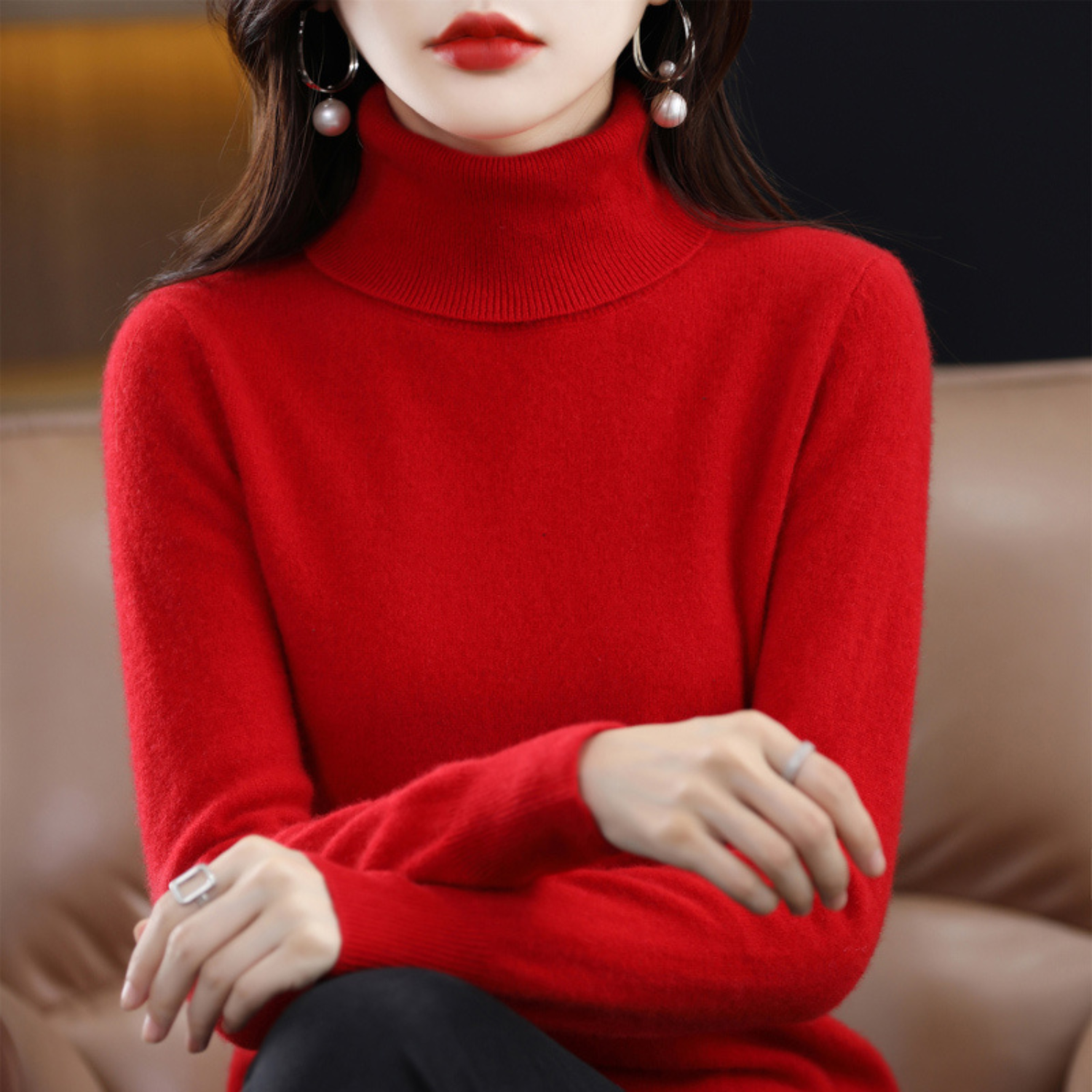 Suéter de cuello alto de cachemira para mujer – Elena
