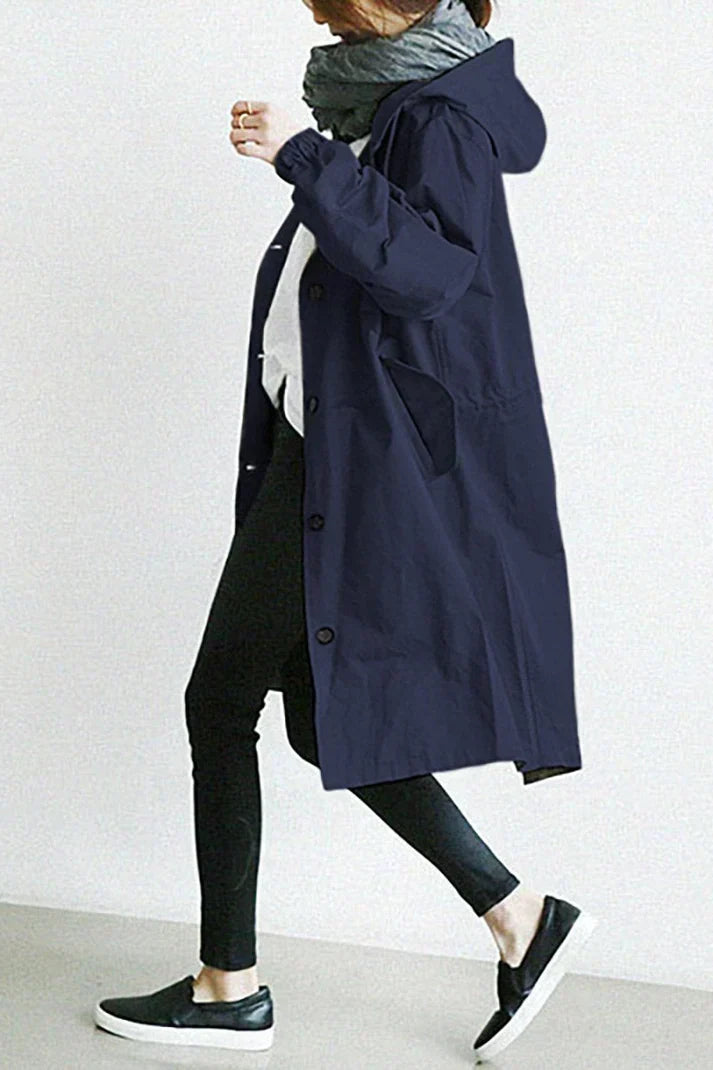 Abrigo impermeable para mujer con capucha – Largo y cálido