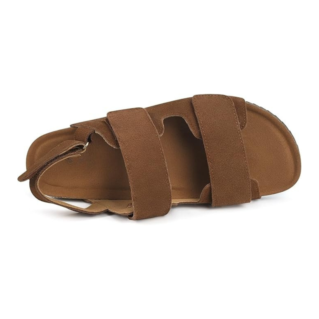 Sandalias Hombre StepEase | Ante Suave, Plantilla Ergonómica y Cierre de Velcro Ajustable – Color Marrón