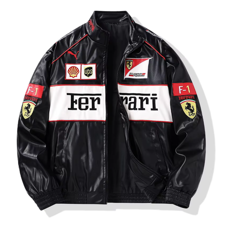 Chaqueta de cuero Ferrari Vintage de carreras – Unisex – Retro (oversize)