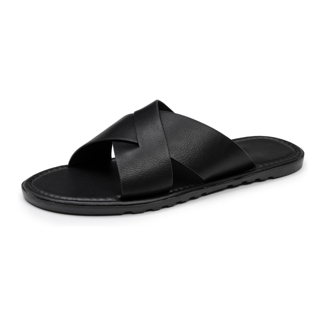 Sandalias Hombre Alpine Swiss Hugo | Cuero Vegano, Estilo Cruzado y Confort Diario – Color Black