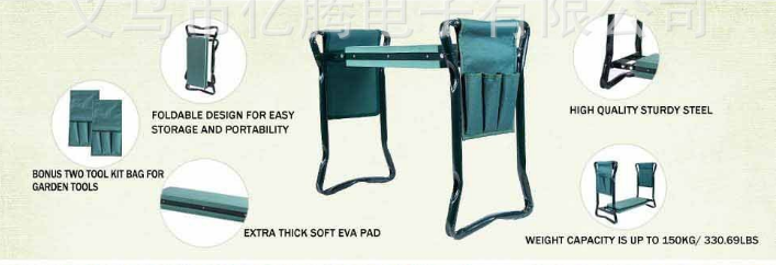 Taburete de jardín plegable con bolsa | Asiento y organizador de herramientas