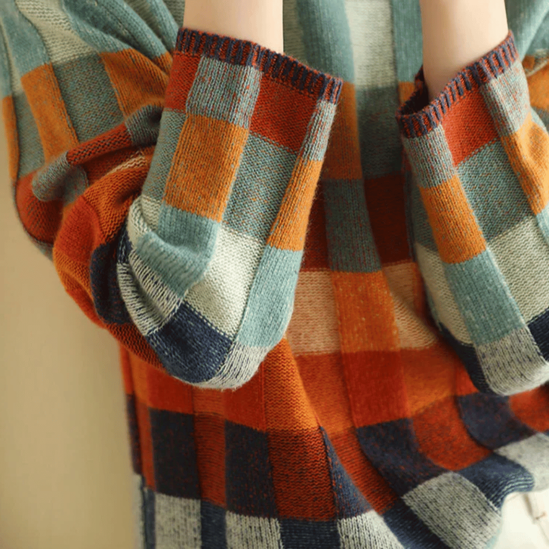 Jersey de Cuello Alto en Suave Cachemira | Diseño Patchwork Elegante