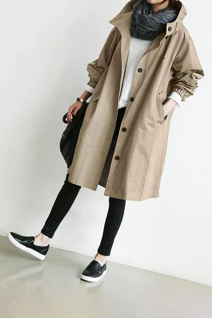 Abrigo impermeable para mujer con capucha – Largo y cálido