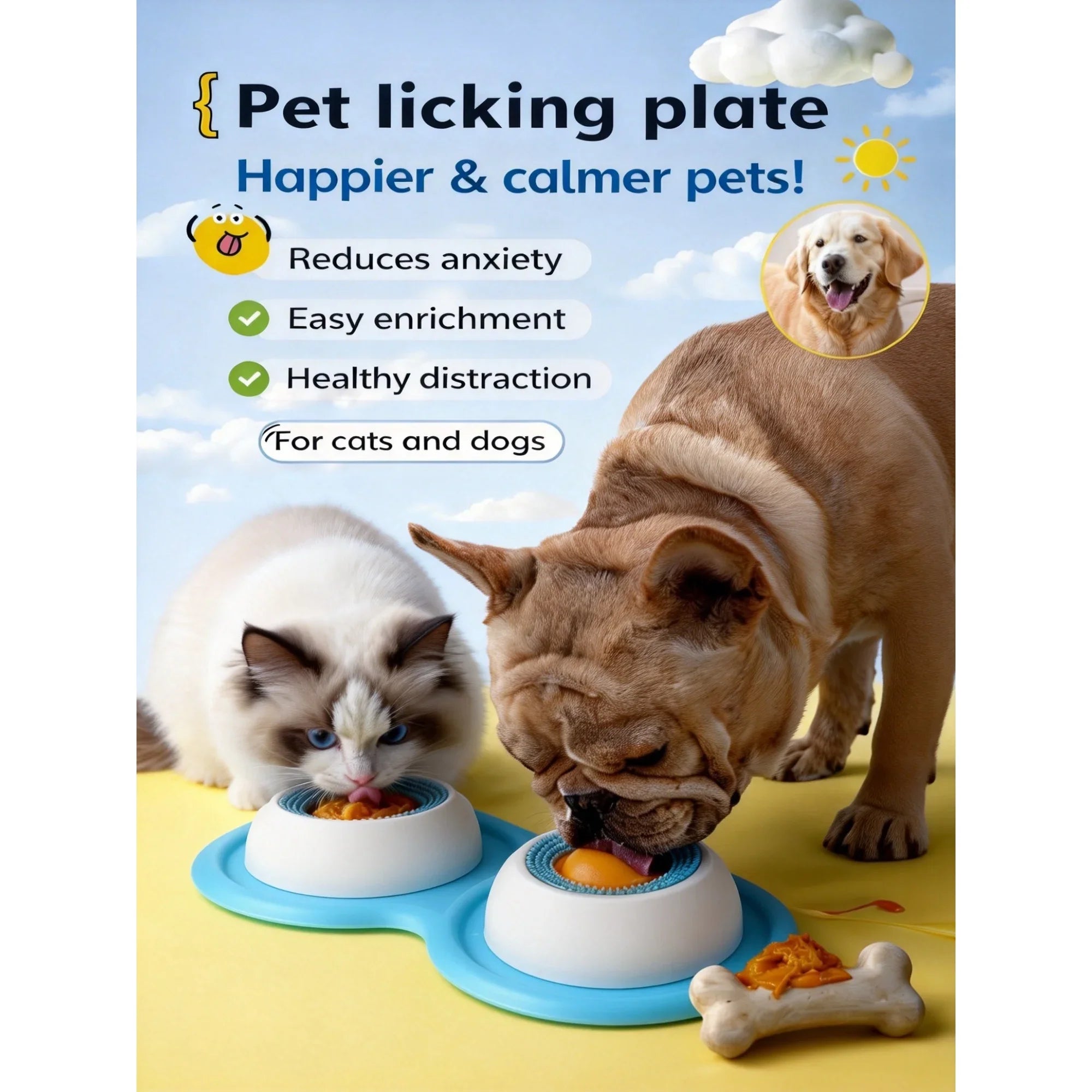 Tapete interactivo para lamido, alimentador lento y juguete de enriquecimiento para perros y gatos