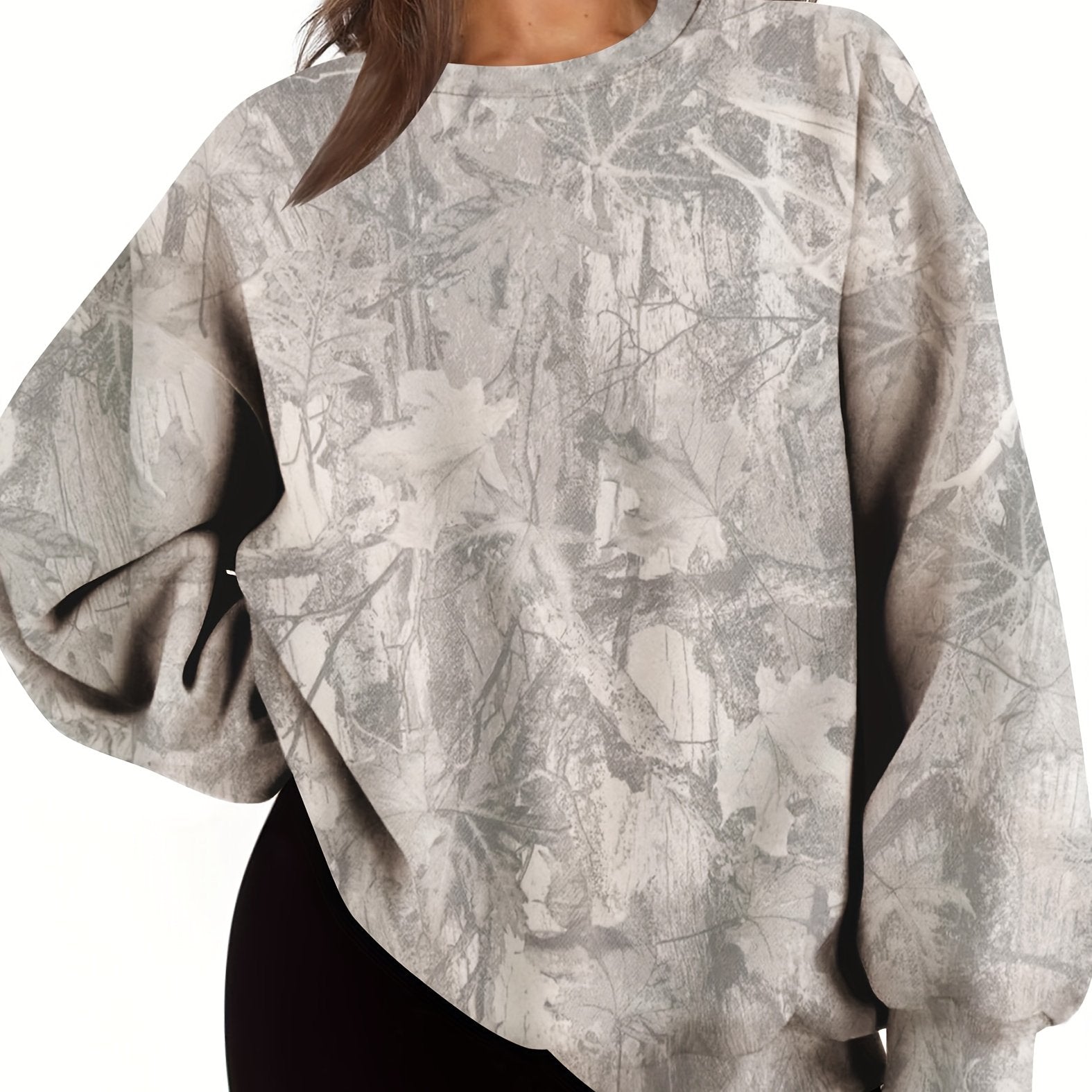 UrbanLeaf™ Sudadera Oversize Camuflaje para Mujer – Jersey Holgado de Manga Larga con Puños Acanalados