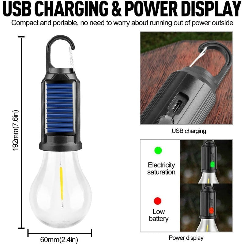 Linterna LED de camping solar y USB | Iluminación portátil recargable