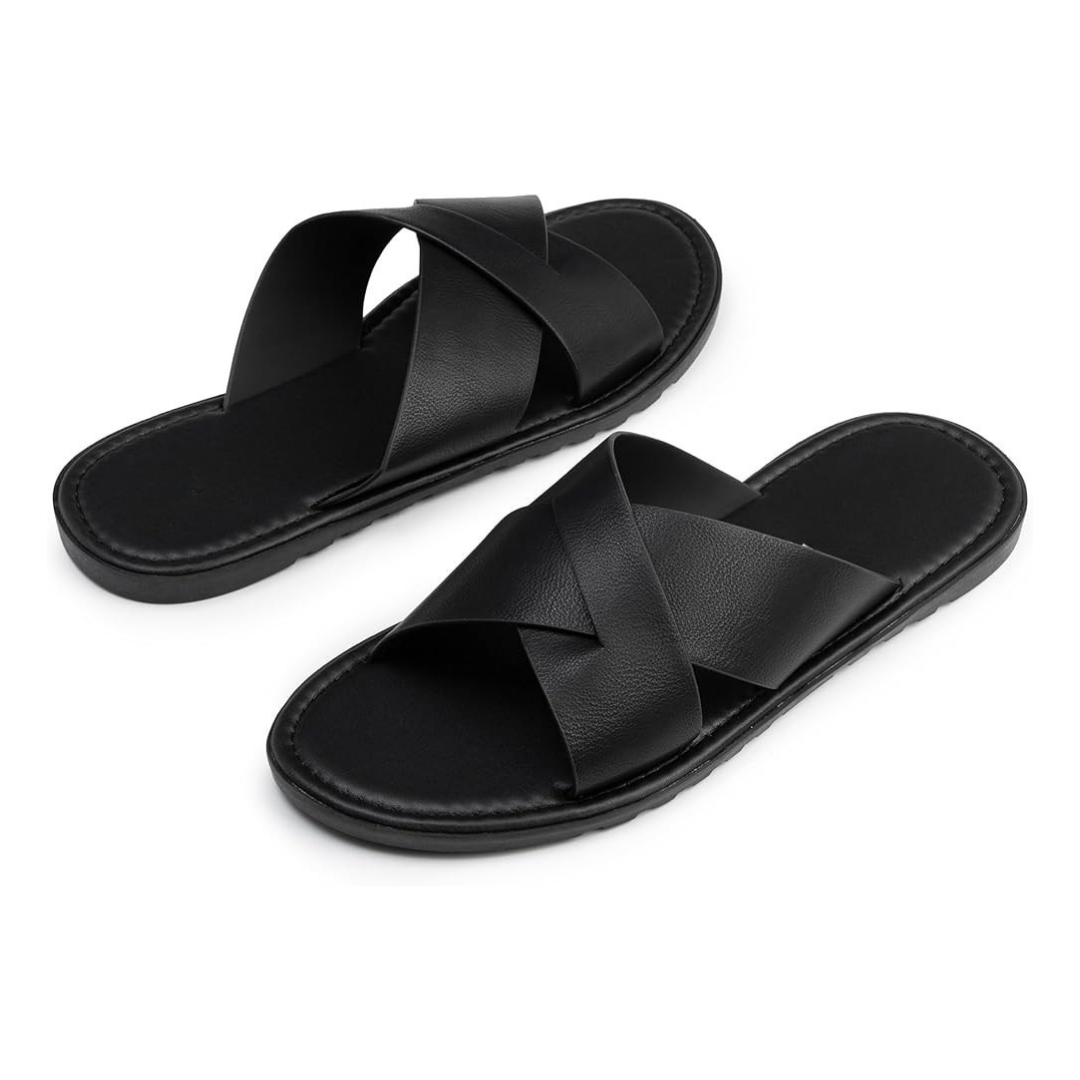 Sandalias Hombre Alpine Swiss Hugo | Cuero Vegano, Estilo Cruzado y Confort Diario – Color Black
