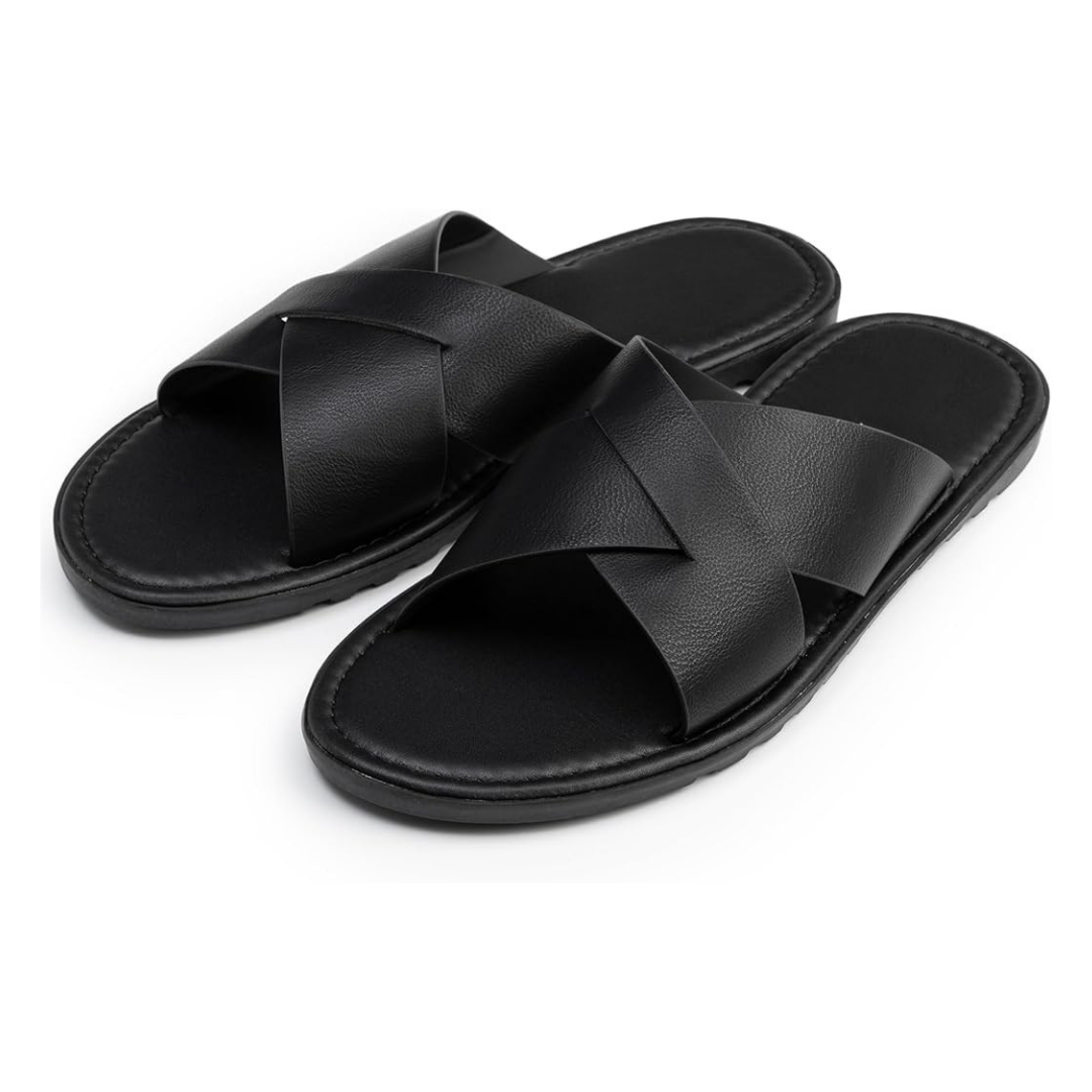 Sandalias Hombre Alpine Swiss Hugo | Cuero Vegano, Estilo Cruzado y Confort Diario – Color Black