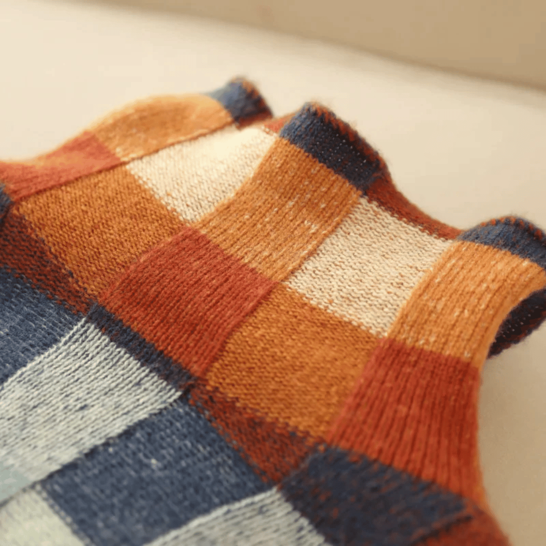 Suéter de cuello alto de cachemira suave | Diseño patchwork elegante