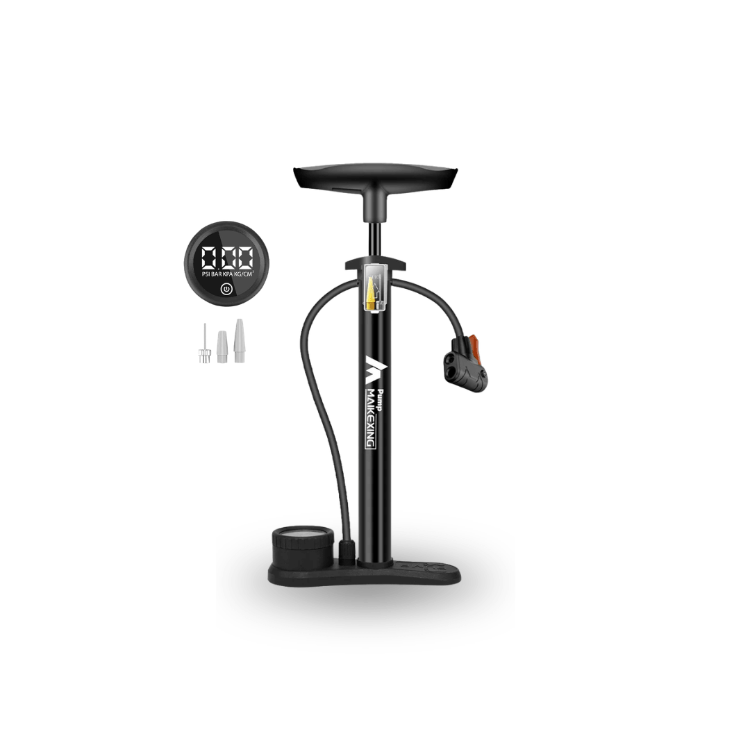Bomba de aire manual portátil 11 bar con manómetro y adaptador 3 en 1 para bicicleta coche moto — Negro