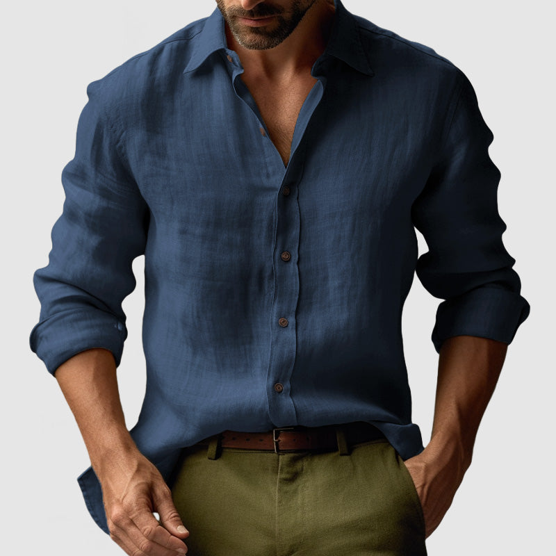 Camisa de Lino Vintage de Manga Larga