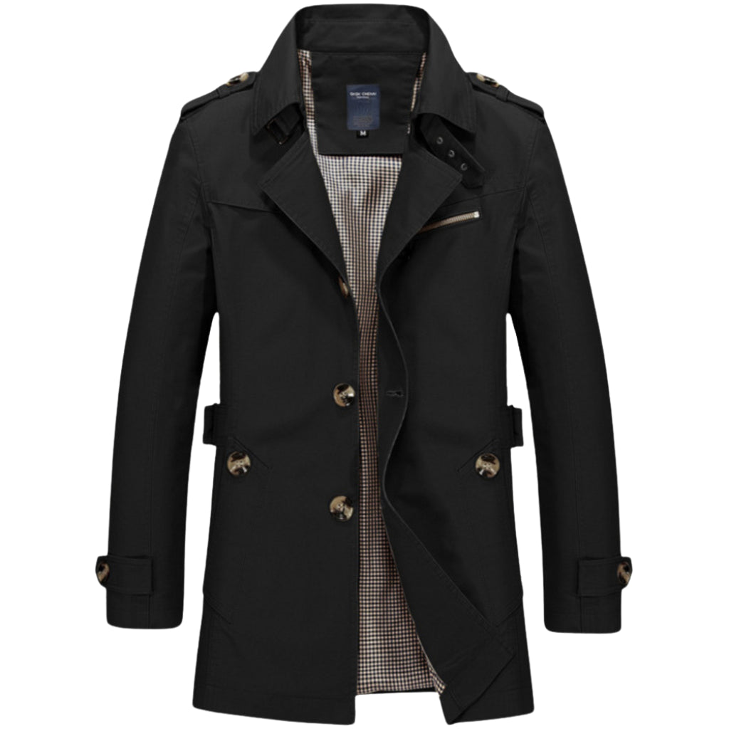 Gabardina impermeable para hombre – Estilo militar con bolsillo con cremallera