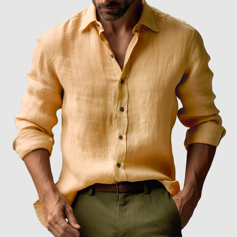 Camisa de Lino Vintage de Manga Larga