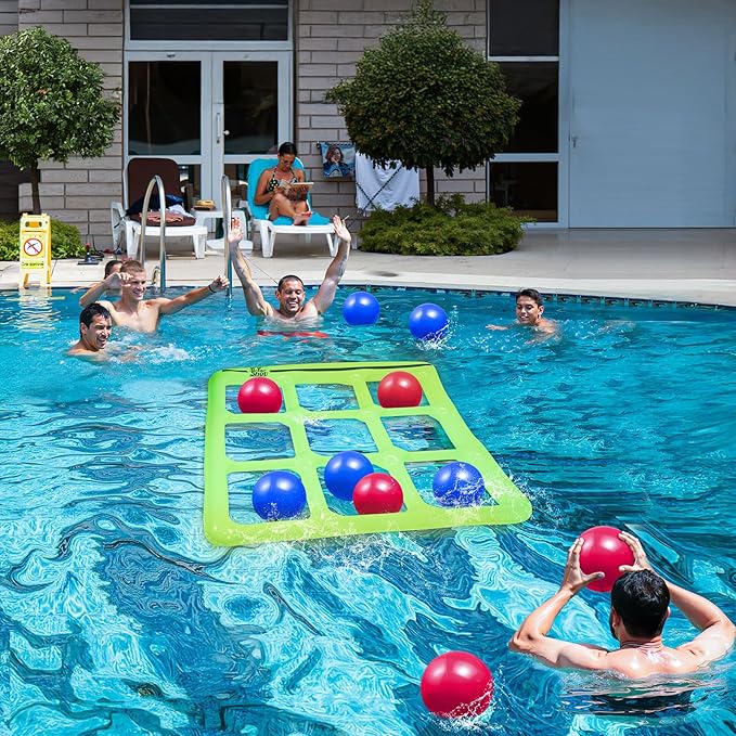 Tres en raya inflable para piscina | Juego acuático flotante para niños y adultos